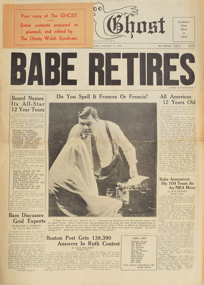 1933 The Daily Ghost: Babe Ruth Retirement