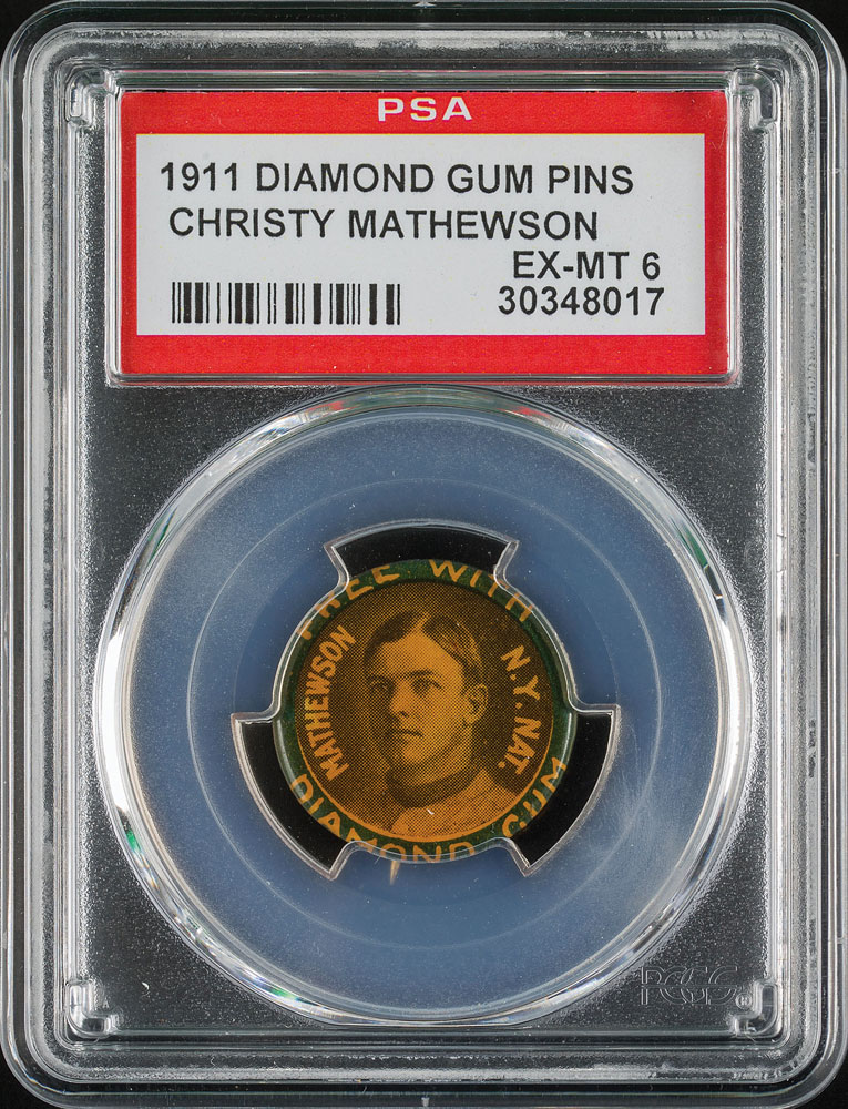 Lot #9029 1911 Diamond Gum Pins Christy Mathewson PSA EX-MT 6