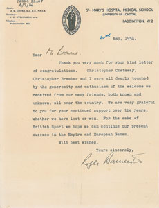 Lot #9570 Roger Bannister Typed Letter Signed