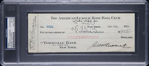 Lot #9326 Jacob Ruppert and Ed Barrow Signed Check