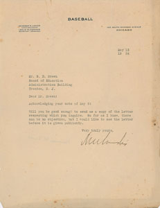 Lot #9279 Kenesaw Mountain Landis Typed Letter Signed - Image 1