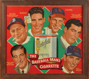 Lot #9366  1948 Chesterfield Cigarette Cardboard Display Ad: Williams, DiMaggio, and Musial - Image 1