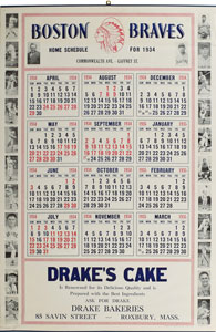 Lot #9361  1934 Boston Braves Schedule Poster - Image 1