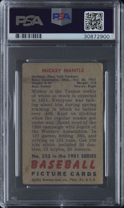Lot #9113  1951 Bowman # 253 Mickey Mantle PSA PR 1 - Image 2