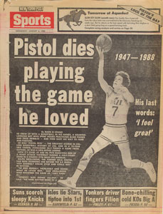Lot #9403  Basketball Legend Newspapers: Pete Maravich and Wilt Chamberlain Deaths - Image 2