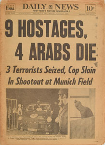 Lot #9599  New York Daily News 1972: Munich Olympic Hostages - Image 1