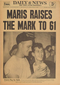 Lot #9393  1961 New York Daily News: Roger Maris Home Run Record - Image 1