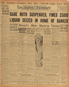 Lot #9379  1925 Los Angeles Examiner: Babe Ruth Suspension - Image 1