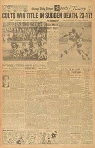 Lot #9392  1958 Chicago Daily Tribune: Baltimore Colts Championship - Image 1