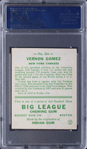 Lot #9093  1933 Goudey #216 Vernon Gomez PSA EX-MT 6 - Image 2