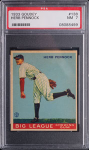 Lot #9087  1933 Goudey #138 Herb Pennock PSA NM 7