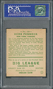 Lot #9087  1933 Goudey #138 Herb Pennock PSA NM 7 - Image 2