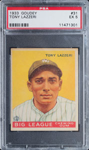 Lot #9097  1933 Goudey #31 Tony Lazzeri PSA EX 5 - Image 1
