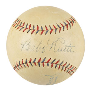 Lot #9329 Babe Ruth and Lou Gehrig Signed Baseball - Image 1