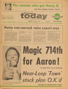 Lot #9397  1974 Chicago Today and New York Daily News: Hank Aaron Home Run Record - Image 1