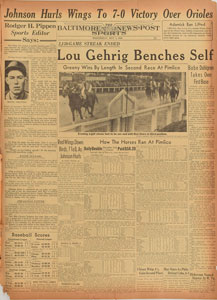 Lot #9387  1939 Baltimore News-Post: Lou Gehrig's Streak Ends - Image 2