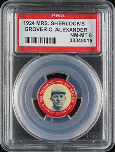 Lot #9081  1924 Mrs. Sherlock's Bread Pins Grover C. Alexander PSA NM-MT 8 - Image 1