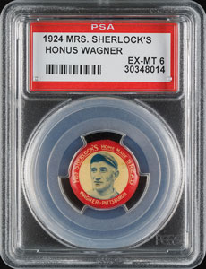 Lot #9080  1924 Mrs. Sherlock's Bread Pins Honus Wagner PSA EX-MT 6 - Image 1