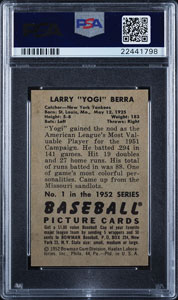 Lot #9115  1952 Bowman #1 Yogi Berra PSA EX-MT 6 - Image 2