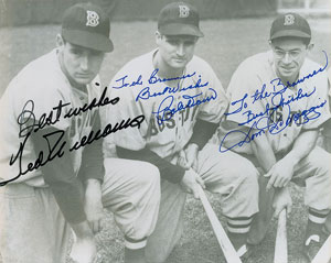 Lot #9349  Williams, Doerr, and DiMaggio Signed Photograph - Image 1