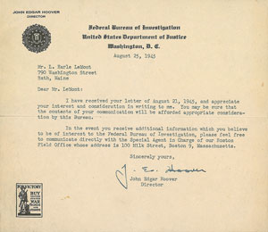 Lot #429 J. Edgar Hoover - Image 2