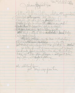 Lot #2708  Prince Handwritten Lyrics for 'Johnny