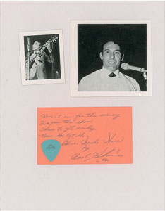Lot #2234 Carl Perkins Handwritten Lyrics and Guitar Pick - Image 1