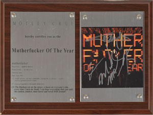 Lot #2626  Motley Crue Signed Award - Image 1