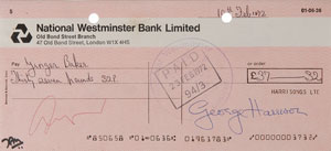 Lot #2044 George Harrison Signed Check