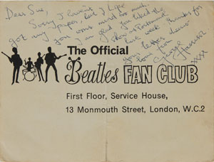 Lot #2043 George Harrison Twice-Signed Handwritten Letter on Fan Club Photograph - Image 2
