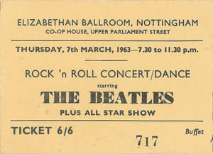 Lot #2012  Beatles 1963 Nottingham Ticket Stub