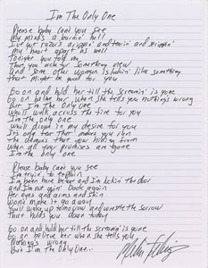 Lot #2802 Melissa Etheridge Handwritten Lyrics