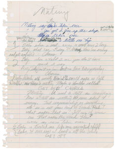 Lot #2709  Prince Handwritten Lyrics for 'Mutiny'