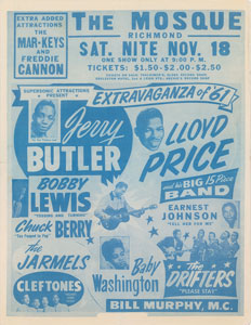 Lot #2222 Chuck Berry and Jerry Butler 1961 Concert Flyer - Image 1