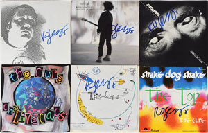 Lot #2647 The Cure: Robert Smith Signed 45 RPM Records and CD - Image 1