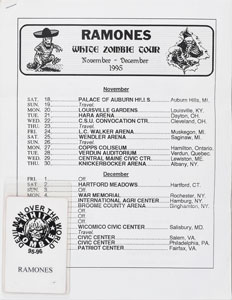Lot #2566 The Ramones and White Zombie 1995 Tour Itinerary and Backstage Pass - Image 1