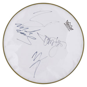 Lot #2625  Motley Crue: Tommy Lee's Drum Head Signed by Motley Crue - Image 1