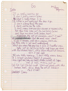 Lot #2707  Prince Handwritten Lyrics for 'Go' - Image 1