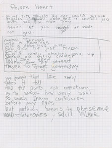 Lot #2502 Dee Dee Ramone's Handwritten Lyrics for Mondo Bizarro, with 'Poison Heart' Demo Tape - Image 1