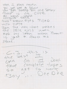 Lot #2502 Dee Dee Ramone's Handwritten Lyrics for Mondo Bizarro, with 'Poison Heart' Demo Tape - Image 2