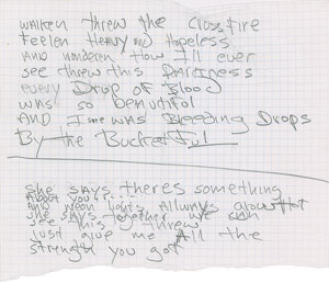 Lot #2502 Dee Dee Ramone's Handwritten Lyrics for Mondo Bizarro, with 'Poison Heart' Demo Tape - Image 3