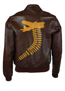 Lot #445  World War II USAAF 8th Air Force A-2 Flight Jacket with Unit Patch and Painted Decorations - Image 2