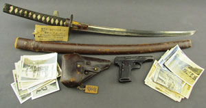 Lot #319  Japanese Sword and Pistol Surrendered by Col. Hitoshi Masaki - Image 1