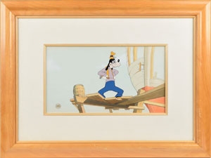 Lot #1135 Watercolor key master panoramic background from Boat Builders, with recreated Goofy cel set-up - Image 1