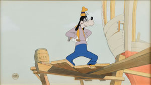 Lot #1135 Watercolor key master panoramic background from Boat Builders, with recreated Goofy cel set-up - Image 2