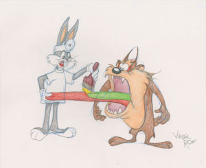 Lot #1271 Bugs Bunny and Tasmanian Devil publicity drawing by Virgil Ross - Image 1