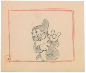 Lot #1148 Bashful production storyboard drawing from Snow White and the Seven Dwarfs - Image 1