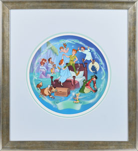 Lot #1252 Peter Pan characters production cel and master background set-up from Disney's Musical Memories collector's plate entitled 'Flight to Neverland' - Image 1