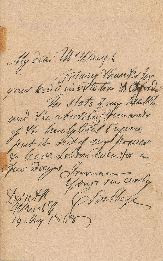 Lot #3026 Charles Babbage Autograph Letter Signed