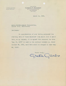 Lot #3036 Greta Garbo Signed Document